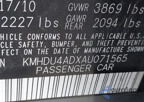 2010 Hyundai Elantra Gls from USA, damaged, VIN KMHDU4ADXAU071565
